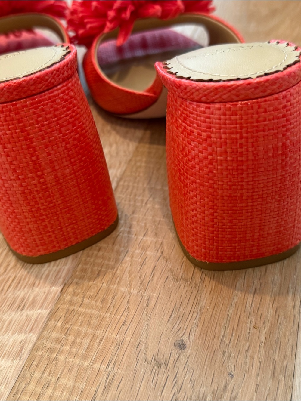 ANTONIO MELANI Coral Red Pom-Pom Slide Heels, 9.5M NWT - Picture 4 of 5
